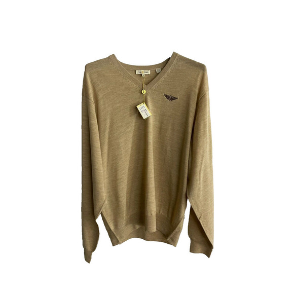 Peter Millar XXL Sweater V Neck Wool Pullover Logo Knit Beige Mens NEW NWT - Picture 1 of 9